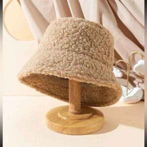 Chic Tan Teddy Sherpa Bucket Hat OS New
